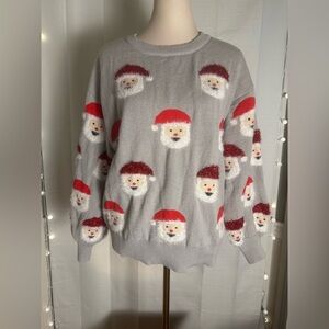 LUBOT Gray Santa Claus Christmas Sweater Women’s Size XL Holiday Pullover